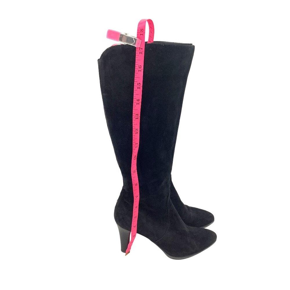 Aquatalia Black Suede Knee-High Boots 3-Inch Heels & Studded Back Detail Size 6 - Picture 6 of 7